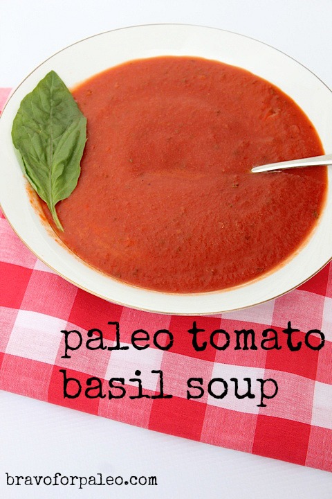 Looking for a dairy free, grain free soup? Try this Paleo Tomato Basil Soup. 