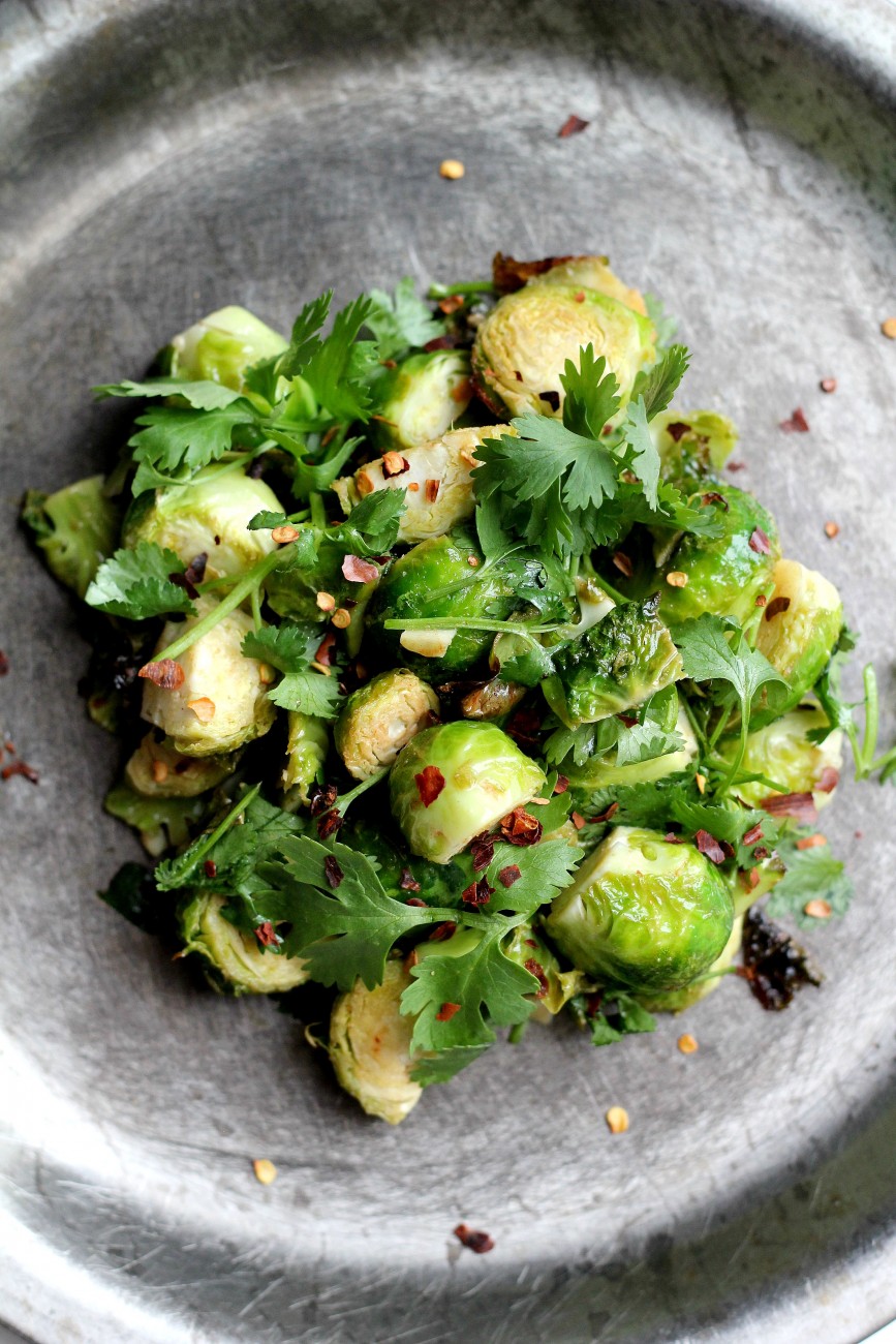 Brussel Sprouts with Red pepper and cilantro